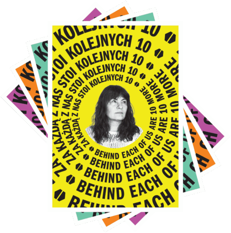 Colorful poster design featuring a woman's portrait with text in English and Polish: Be...