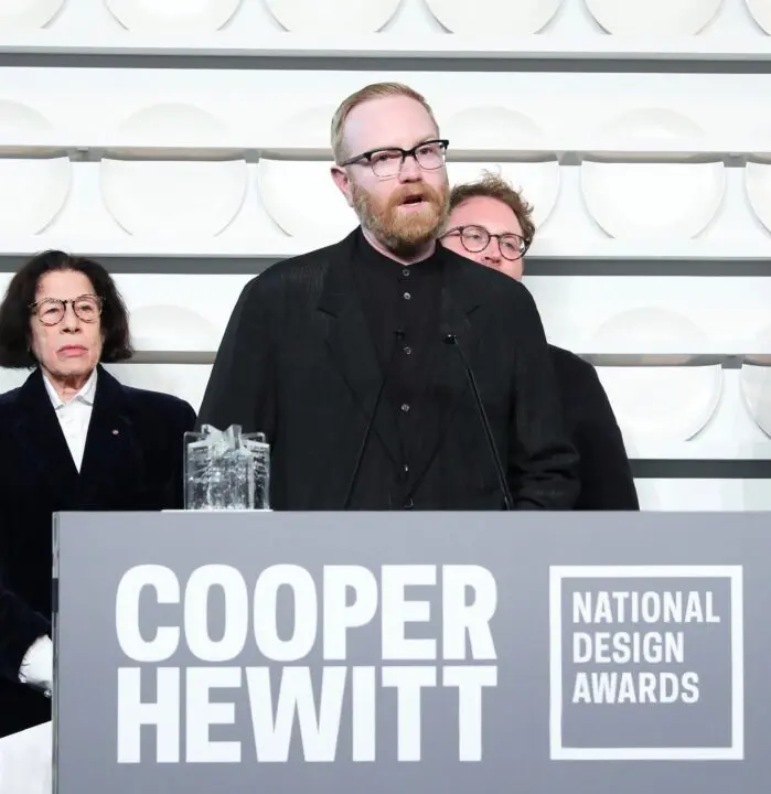 Corey Gutch speaking at Cooper Hewitt National Design Awards podium, receiving the Nati...