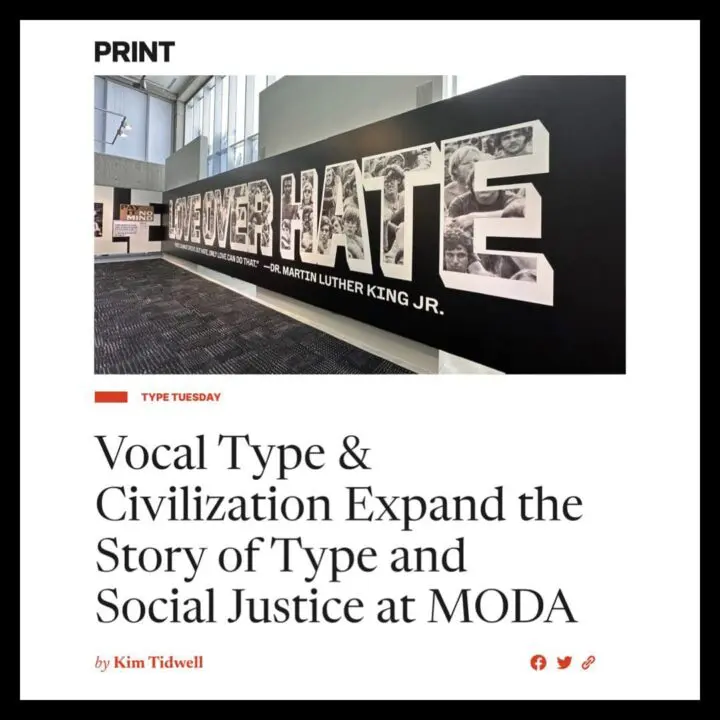 Exhibition at MODA displays 'Love Over Hate' mural, exploring typography and social jus...