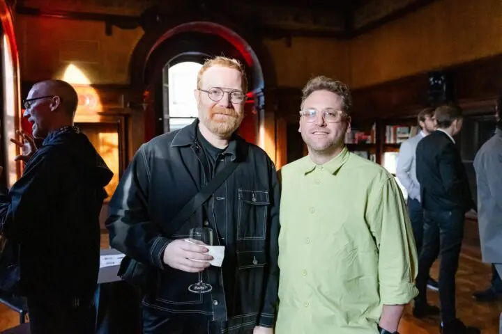 Corey Gutch and Michael Ellsworth post at the Cooper Hewitt during the National Design ...