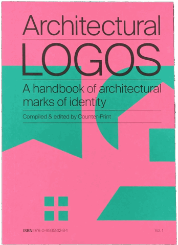 Book cover of Architectural Logos, a guide on architectural identity marks, featuring p...