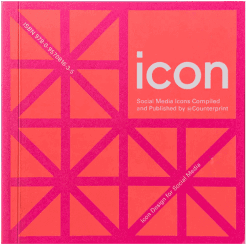 Book cover titled Icon, featuring vibrant geometric patterns, focused on social media i...