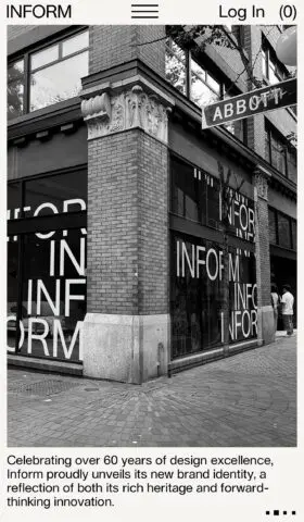 Inform storefront at Abbott Street, showcasing modern design and heritage in black-and-...
