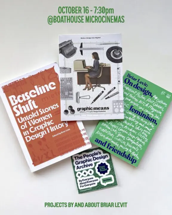 Books and projects about graphic design history and feminism, featured at Boathouse Mic...
