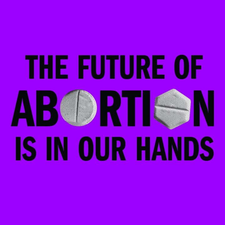 Bold text on purple background: The Future of Abortion is in Our Hands with graphics in...
