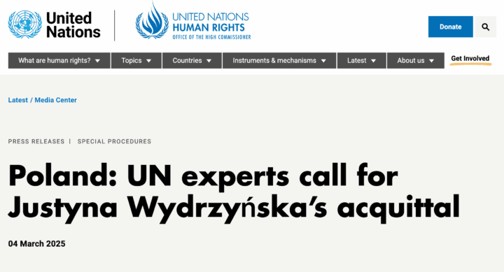UN calls for Justyna Wydrzyńska's acquittal in Poland; human rights press release, Mar...
