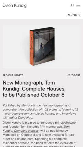 Tom Kundig's new book, Complete Houses, releasing October 8, 462 projects showcased. Pre-order via Monacelli & Phaidon.