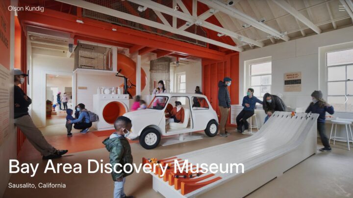 Interactive play area at Bay Area Discovery Museum, Sausalito, with families exploring ...