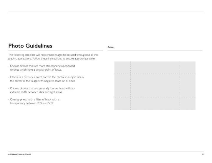 Photo guidelines page with tips for atmospheric images, subject positioning, low contra...