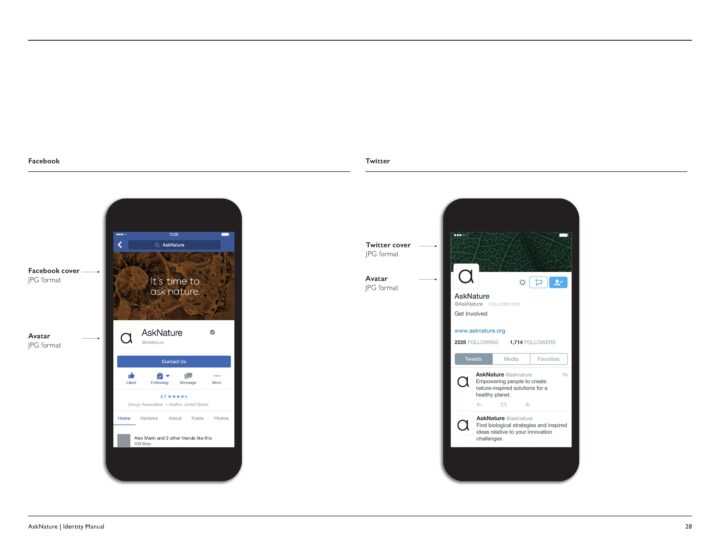 Social media identity for AskNature: Facebook and Twitter profiles with cover and avata...
