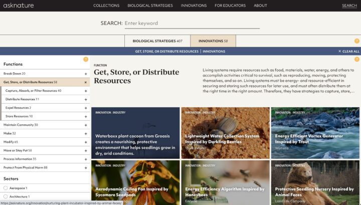Asknature page on resource strategies with innovations like Waterboxx and energy-effici...