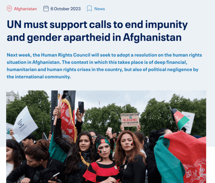 Protesters in Afghanistan rally for UN support to end gender apartheid, holding signs a...