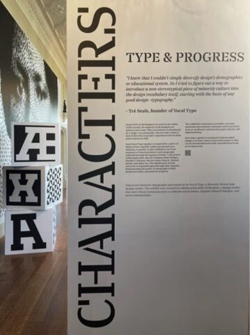 Exhibition panel featuring typography by Vocal Type, focusing on diversity in design and minority culture representation.