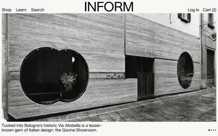 Modern facade of Gavina Showroom on Via Altabella, Bologna, showcasing Italian design w...