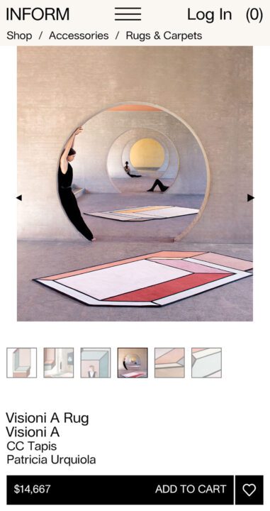 Modern geometric rug by Patricia Urquiola in an artistic setting with architectural cir...