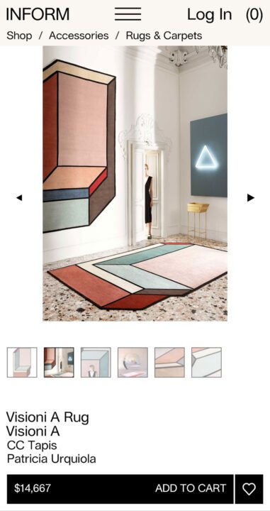 Contemporary geometric rug in stylish room, designed by Patricia Urquiola for CC Tapis....