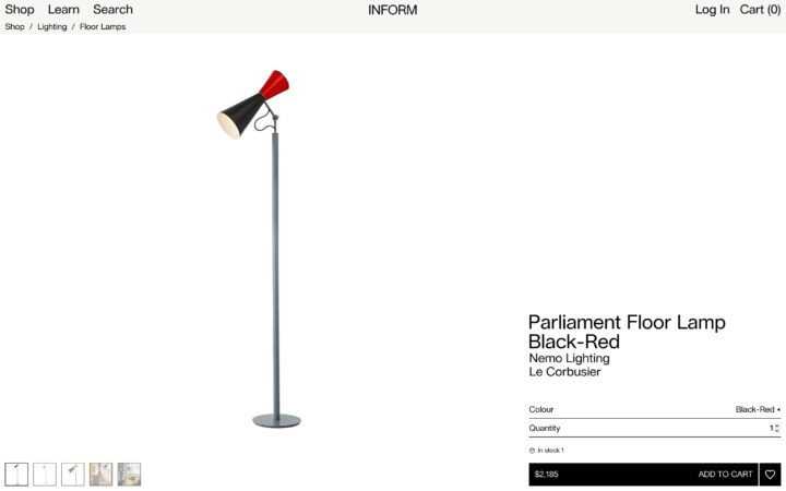 Modern Parliament Floor Lamp by Nemo Lighting in black-red, designed by Le Corbusier, a...