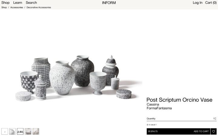 Black and white patterned vases and jars from Cassina's Post Scriptum Orcino collection...