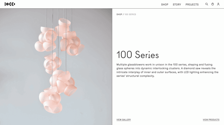 Modern hanging light fixture with pink glass spheres from the 100 Series by Bocci, feat...
