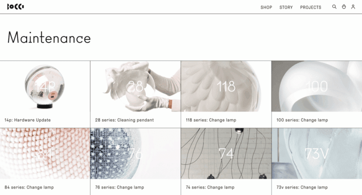 Grid of Bocci lighting maintenance: hardware update, cleaning pendant, change lamp for ...