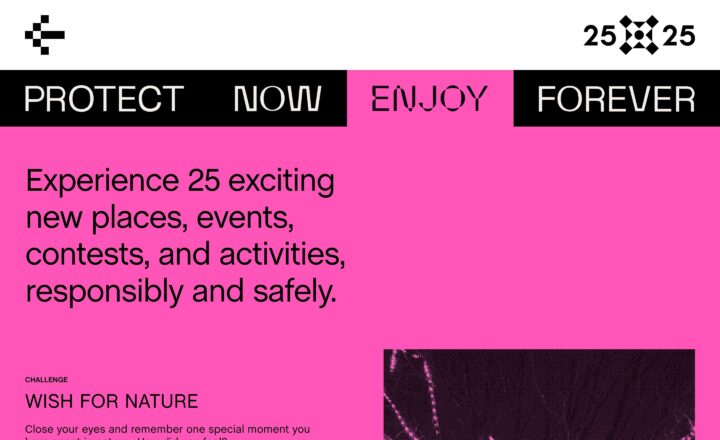 Pink and black event promo highlighting 25 new places, events, and activities with safe...