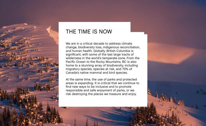 Snowy mountain landscape with text highlighting the urgency of addressing climate chang...