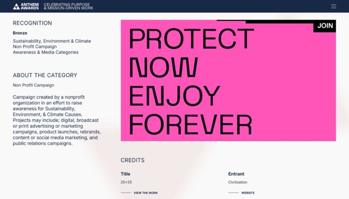 Anthem Awards recognition for sustainability nonprofit campaign promoting climate aware...