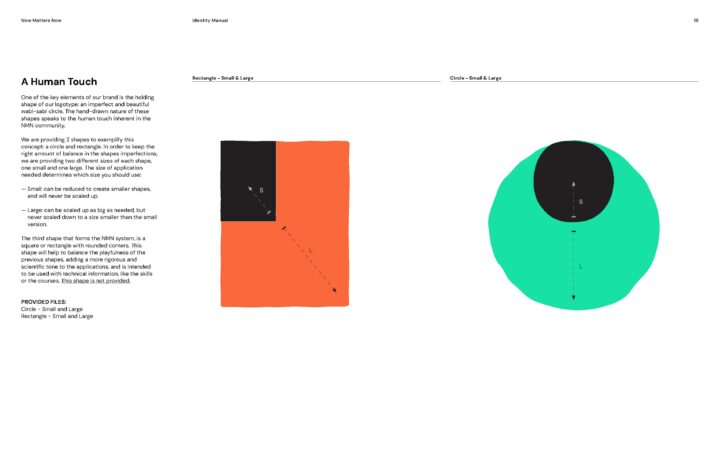Diagram of small and large circle and rectangle shapes in an identity manual for the MN...