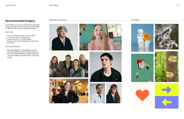 Collage of diverse community members and stock photos illustrating ice, water, butterfl...