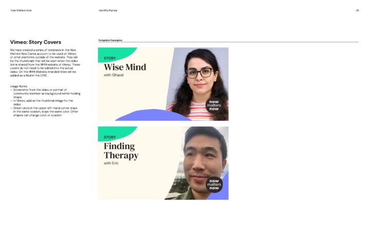 Vimeo story covers for Wise Mind and Finding Therapy featuring two individuals. Templat...