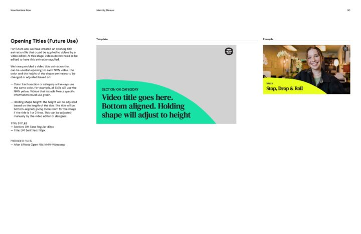 Video template with future use guidelines, featuring adjustable titles and colors for N...