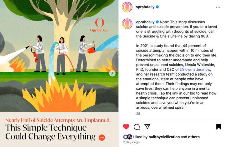 Illustration of individuals extinguishing fires with various methods, symbolizing menta...