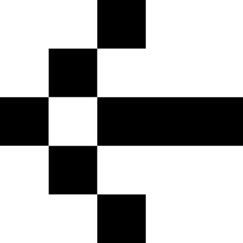 Geometric pixel art design featuring a black cross-like pattern on a white background.