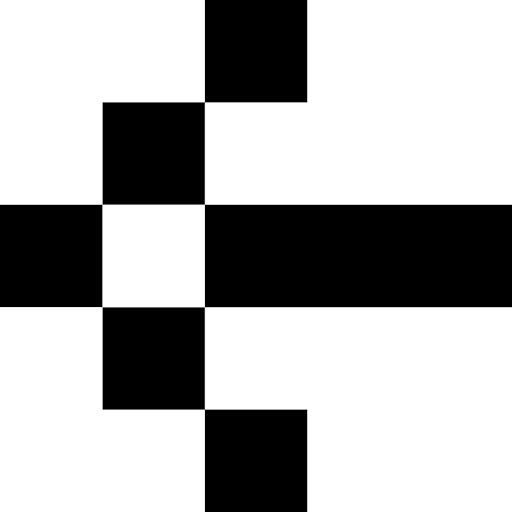Geometric pixel art design featuring a black cross-like pattern on a white background.