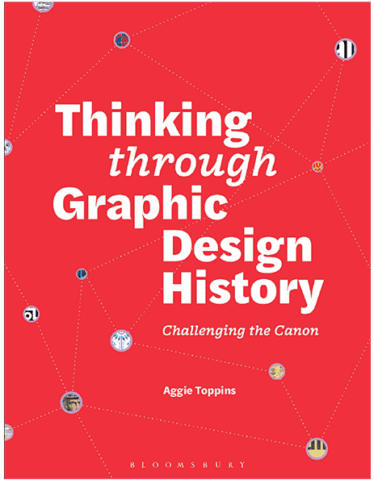 Cover of Thinking through Graphic Design History by Aggie Toppins, featuring a red background with connecting dots and lines.