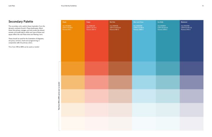 Visual identity guide showcasing a secondary color palette with shades like Maple, Popp...