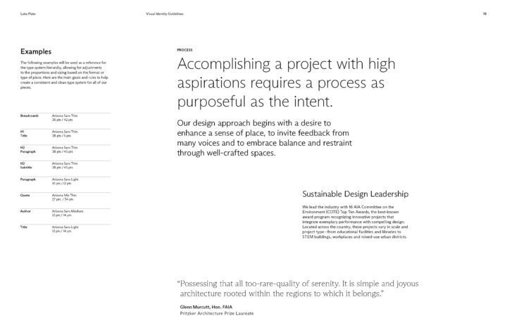 Visual identity guidelines with typography hierarchy and emphasis on sustainable design...