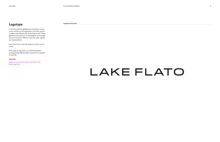 Lake Flato visual identity guidelines featuring horizontal logotype for brand consisten...