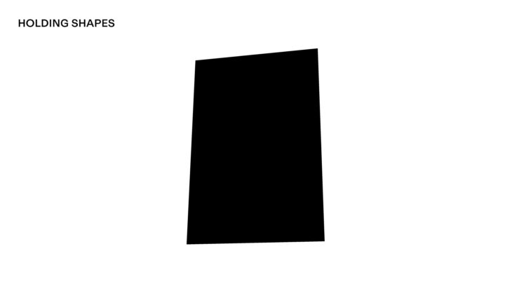 Black parallelogram shape on a white background with Holding Shapes text.