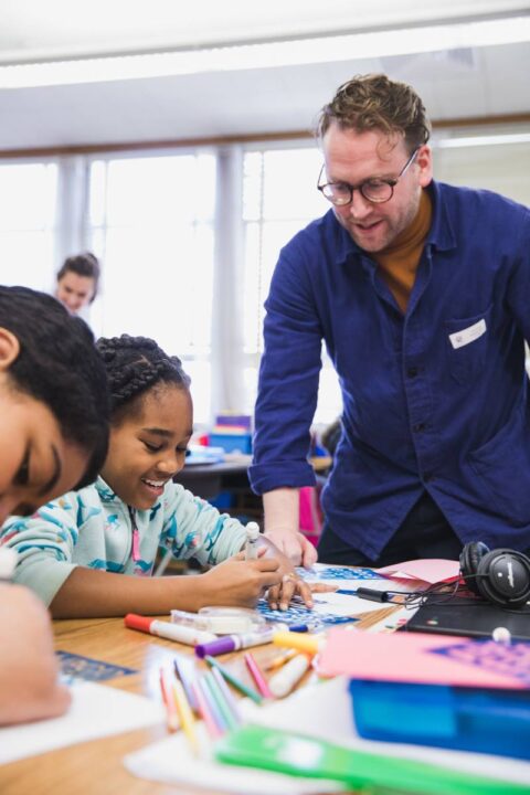 Michael Ellsworth engages with students in a lively classroom discussion for the Cooper Hewitt Smithsonian Design Museum National Design Awards in San Francisco, fostering learning and collaboration.
