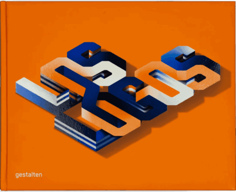 Colorful 3D typography on an orange book cover with the word Los Logos by Gestalten. Bold design and modern graphics.