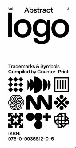 Abstract logo book cover with geometric symbols, titled Trademarks & Symbols Compiled by Counter-Print. ISBN: 978-0-9935812-0-5.