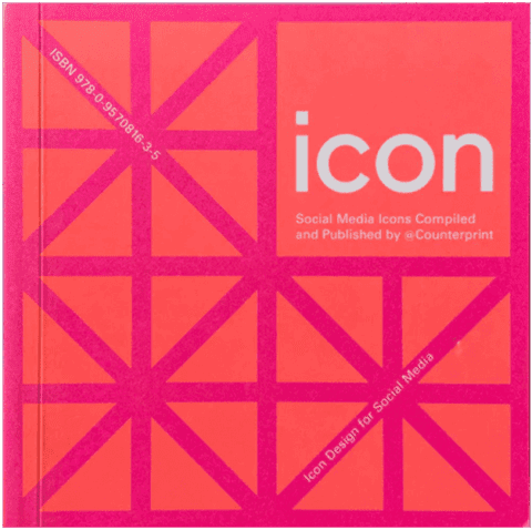 Book cover titled Icon, featuring vibrant geometric patterns, focused on social media icon design and published by Counterprint.