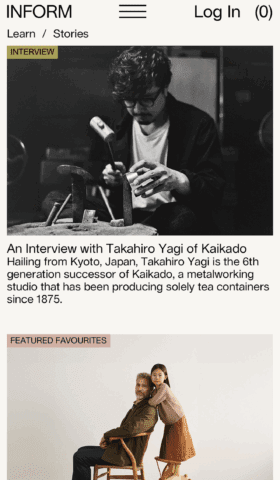 Man crafting metal with tools in workshop, part of an interview with Kaikado's Takahiro Yagi for INFORM article.