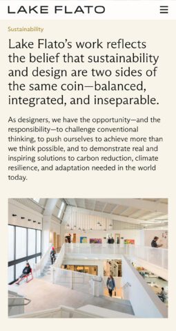 Modern, sustainable architecture by Lake Flato, showcasing eco-friendly design in a bright, airy interior space with people working.