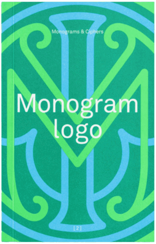 Green and blue monogram logo design on a book cover, titled Monograms & Ciphers.